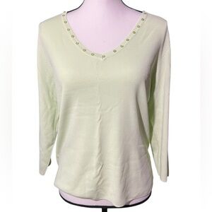 Debbie Morgan Light Green Embellished Fitted Blouse, size XL